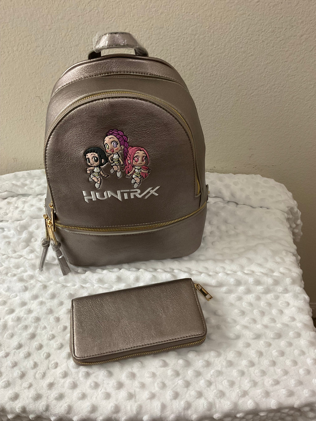Huntrx  Girls Embroidered Backpack & Wallet Set — Metallic Silver