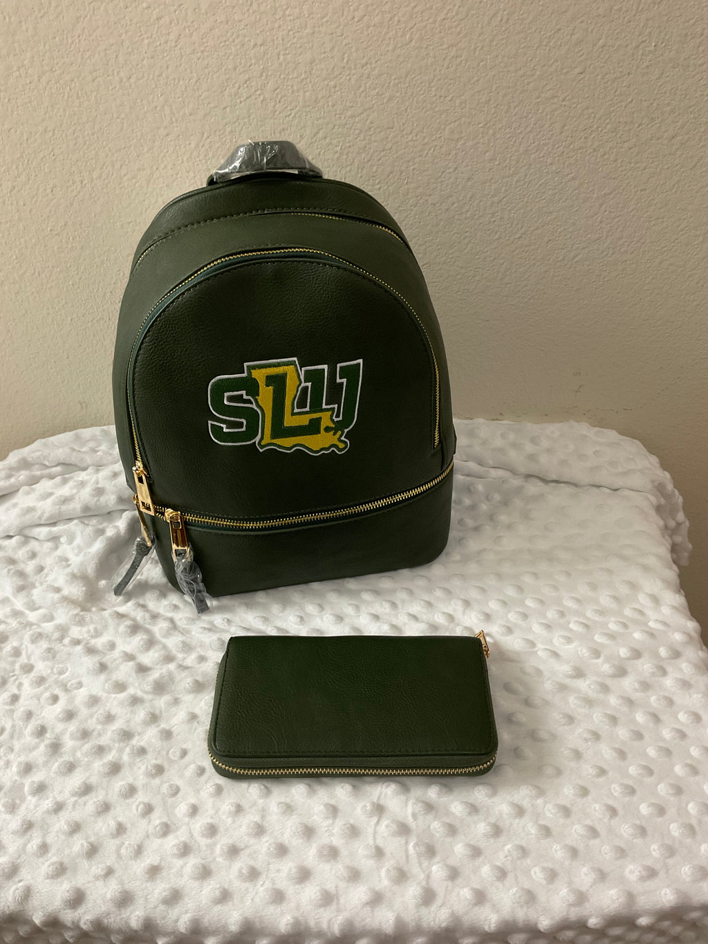 SLU Lions Embroidered Backpack & Wallet Set — Hunter Green