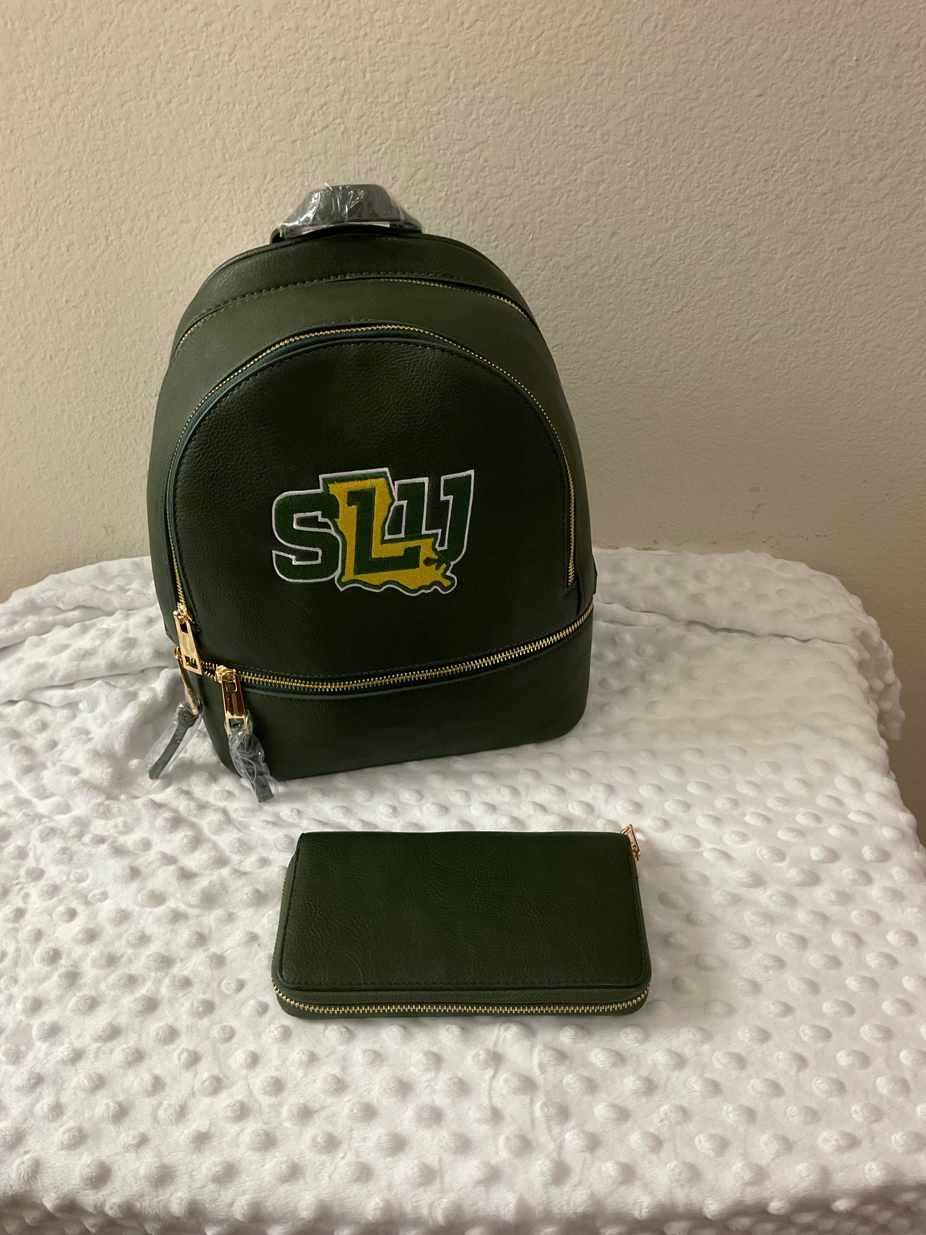 SLU Lions Embroidered Backpack & Wallet Set — Hunter Green