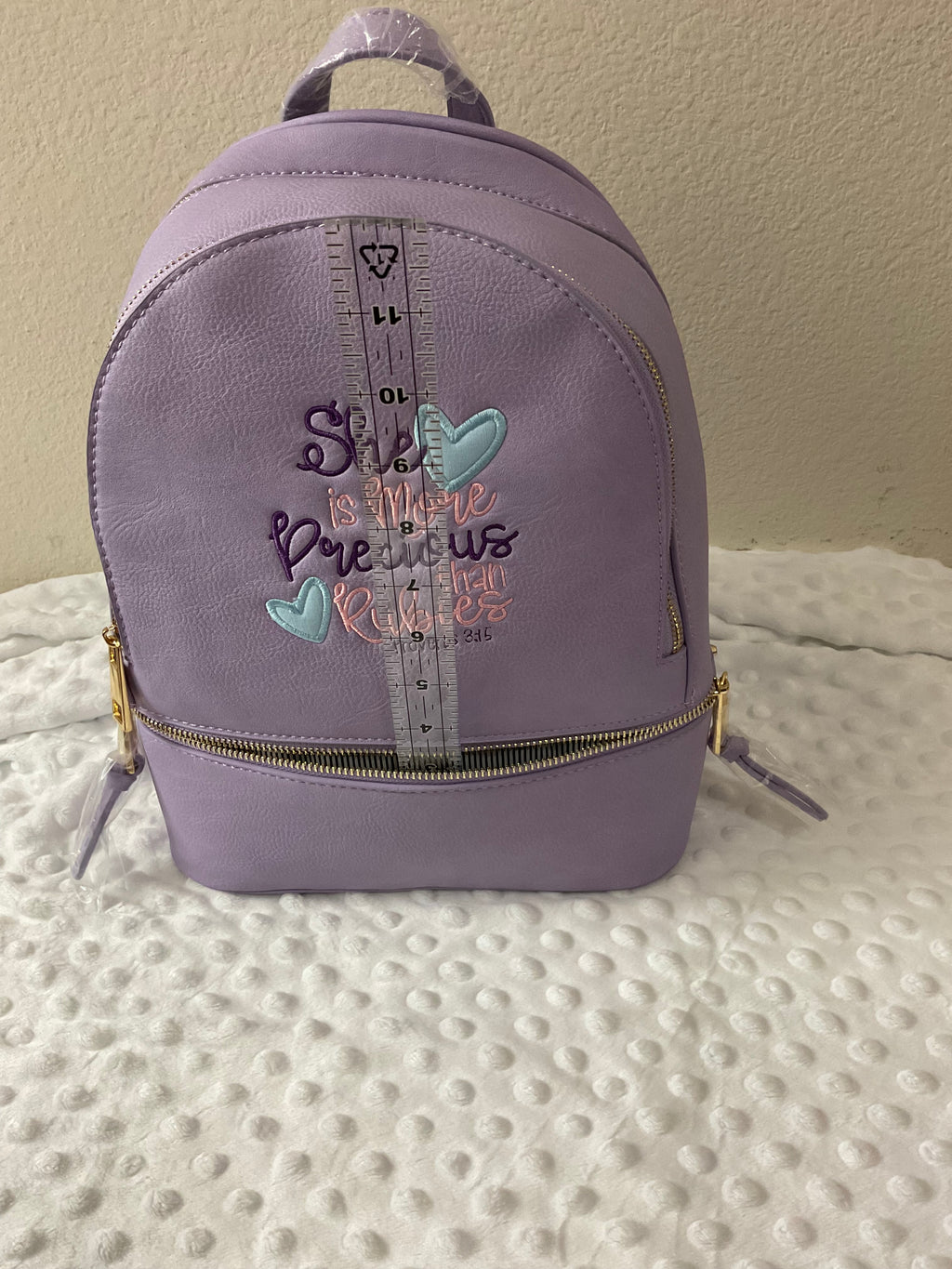 "She Is More Precious Than Rubies" Embroidered Backpack & Wallet Set — Lavender