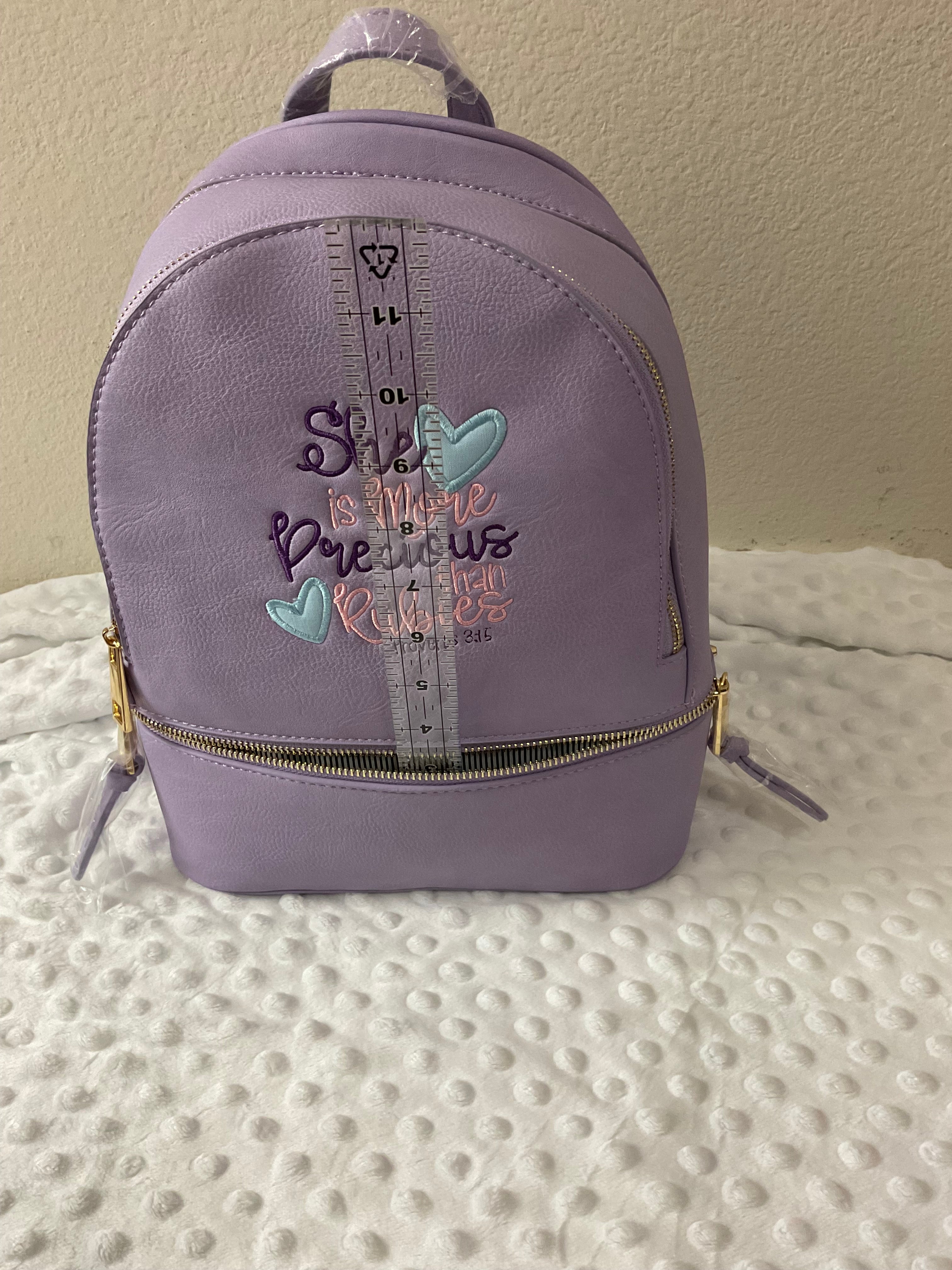"She Is More Precious Than Rubies" Embroidered Backpack & Wallet Set — Lavender