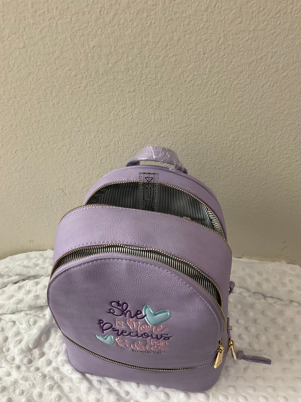 "She Is More Precious Than Rubies" Embroidered Backpack & Wallet Set — Lavender