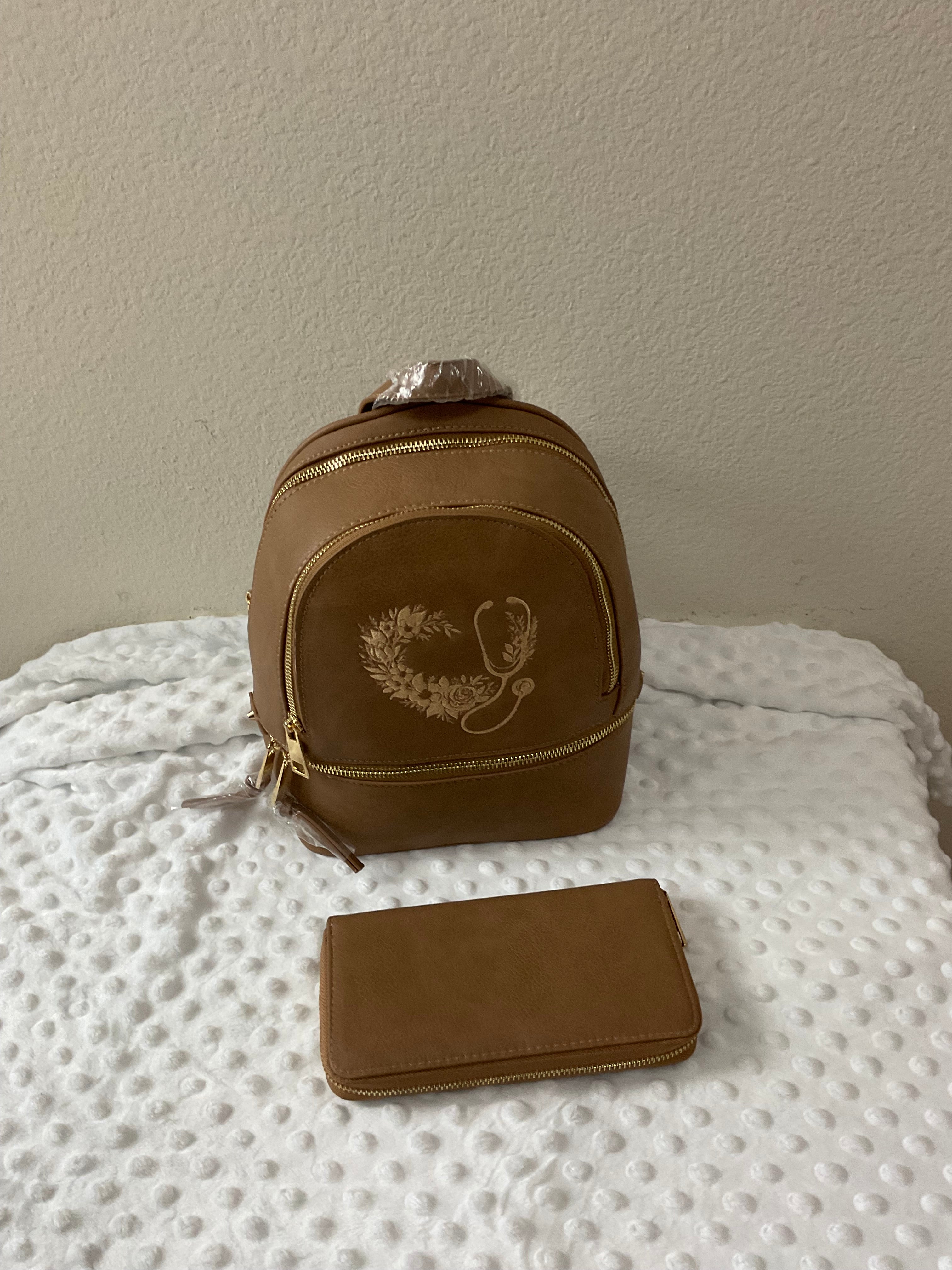 Floral Stethoscope Mini Backpack & Wallet Set