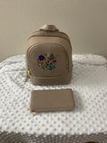 Butterfly Garden Embroidered Mini Backpack & Wallet Set — Taupe
