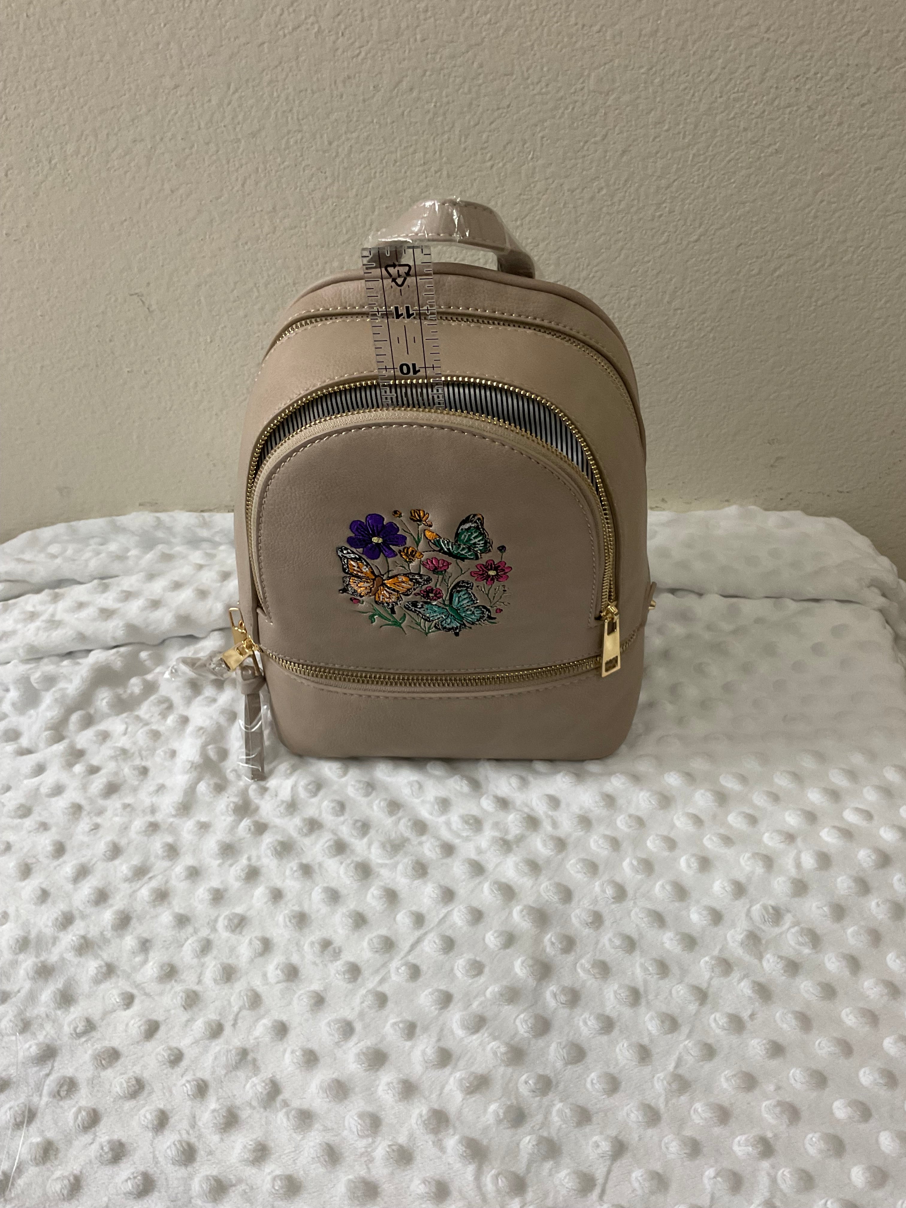 Butterfly Garden Embroidered Mini Backpack & Wallet Set — Taupe