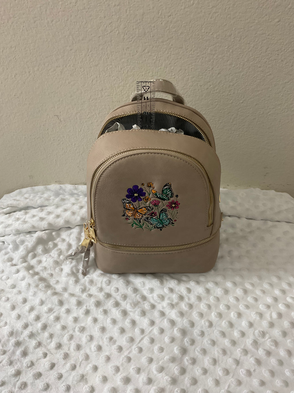 Butterfly Garden Embroidered Mini Backpack & Wallet Set — Taupe