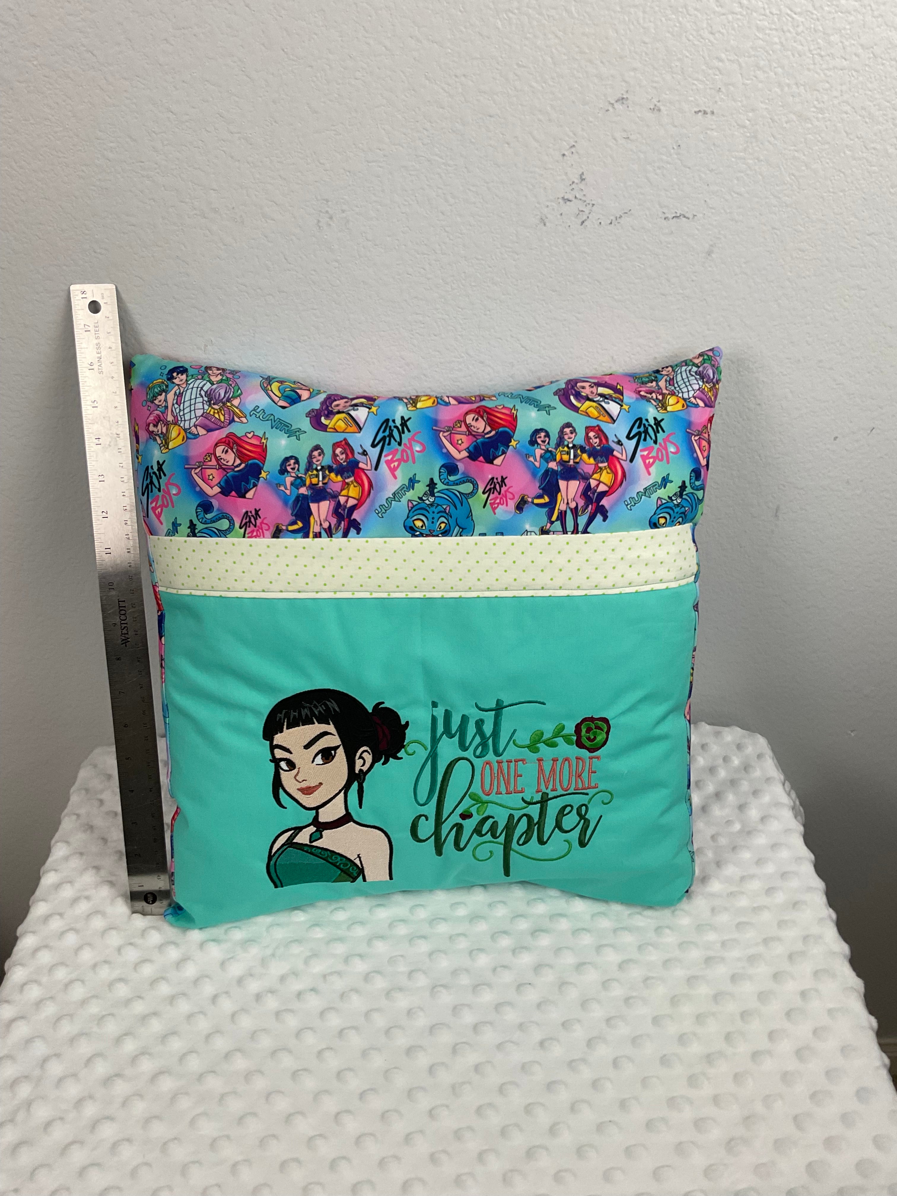 "Just One More Chapter" Descendants Reading Pillow – Embroidered Cushion in Mint