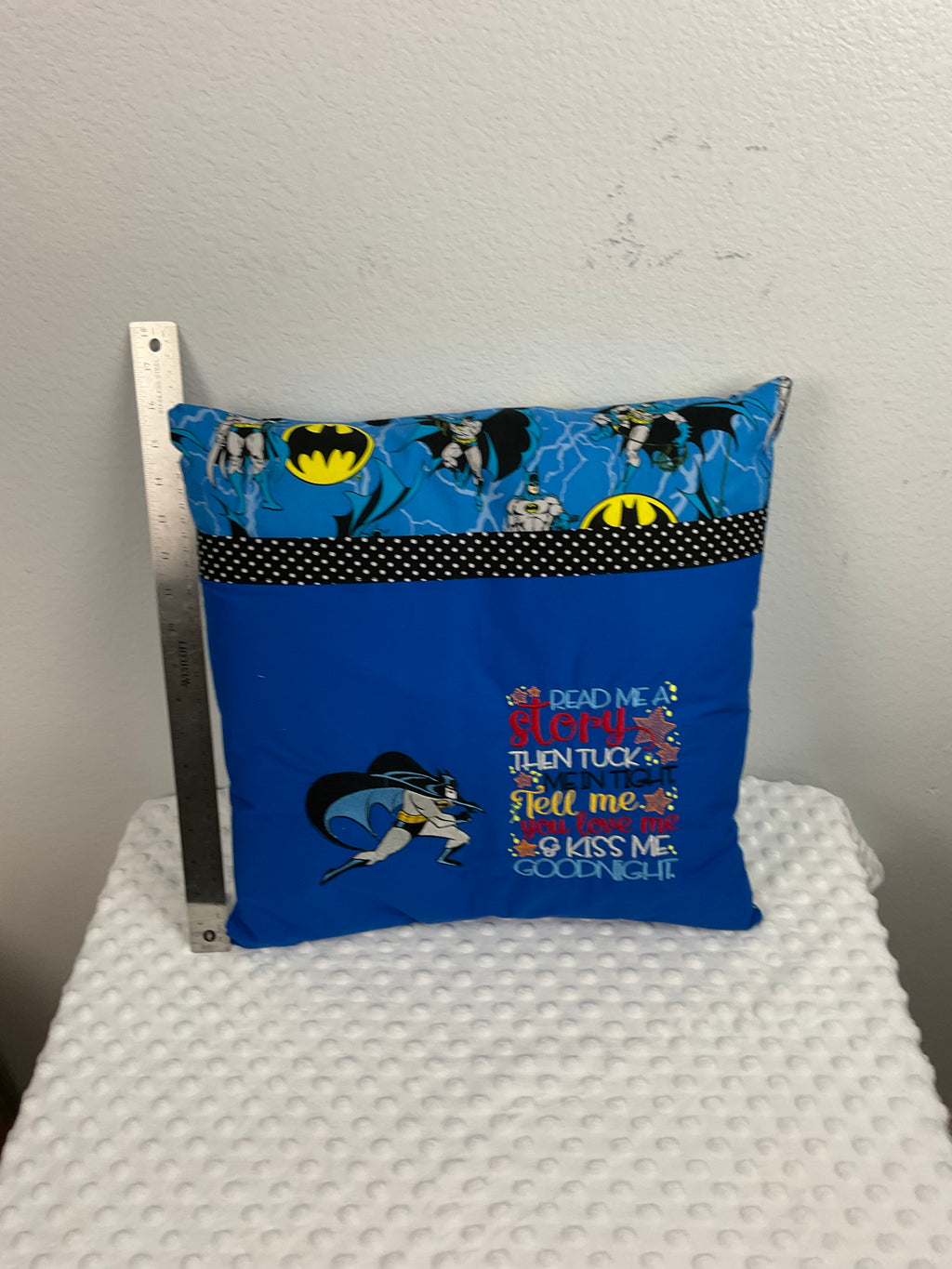 Batman Reading Pillow – Embroidered Cushion in Royal Blue