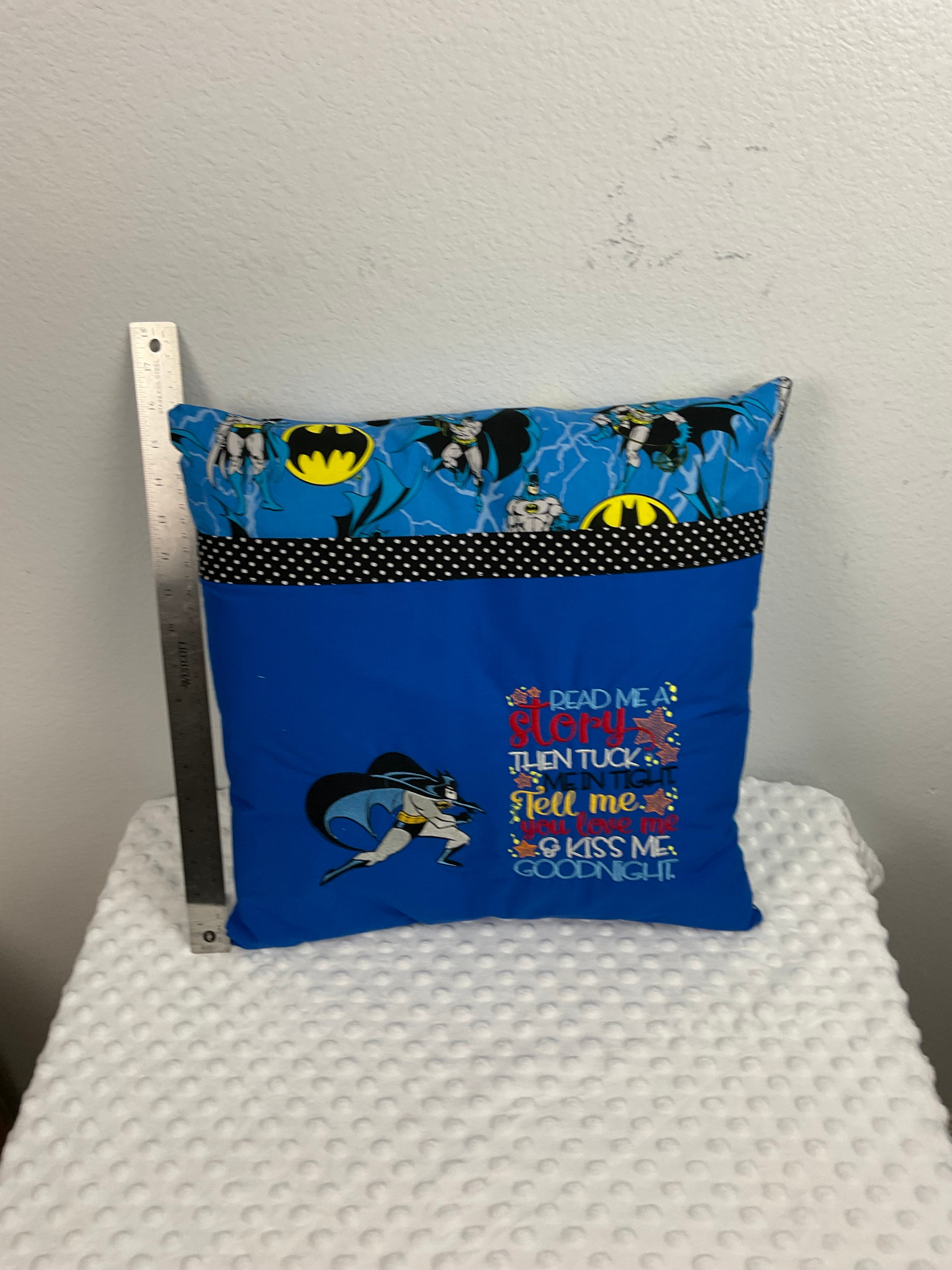 Batman Reading Pillow – Embroidered Cushion in Royal Blue