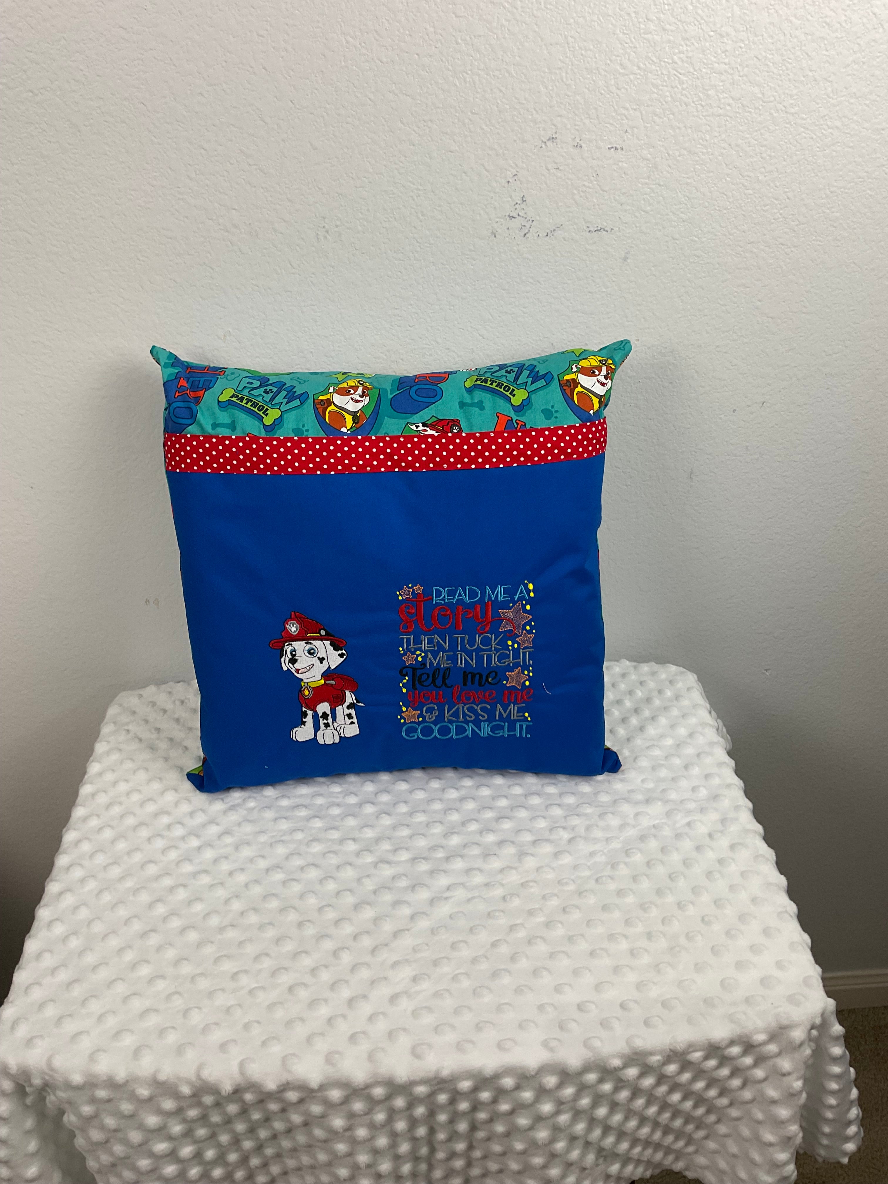 PAW Patrol Marshall Reading Pillow – Embroidered Cushion in Royal Blue