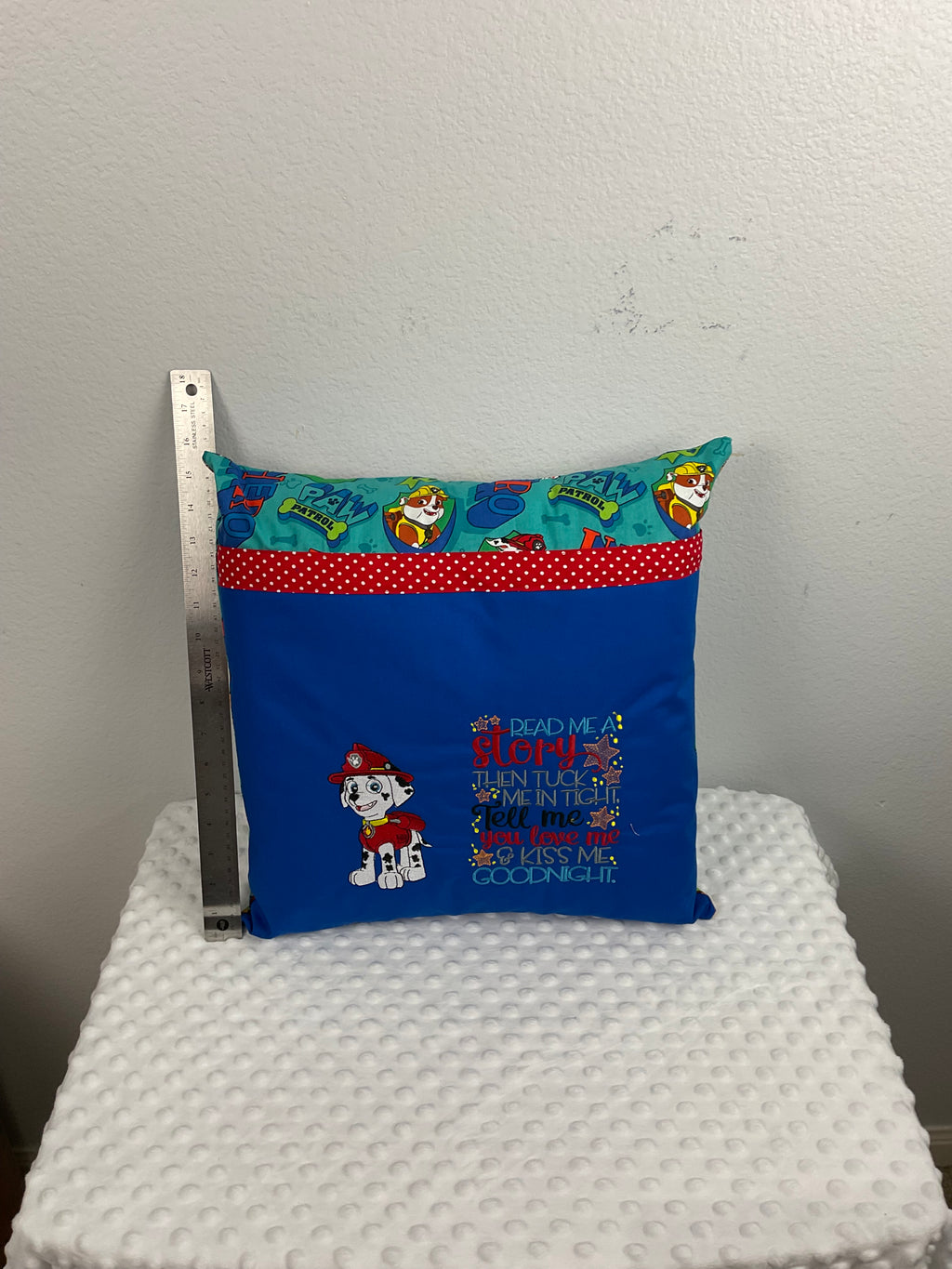 PAW Patrol Marshall Reading Pillow – Embroidered Cushion in Royal Blue