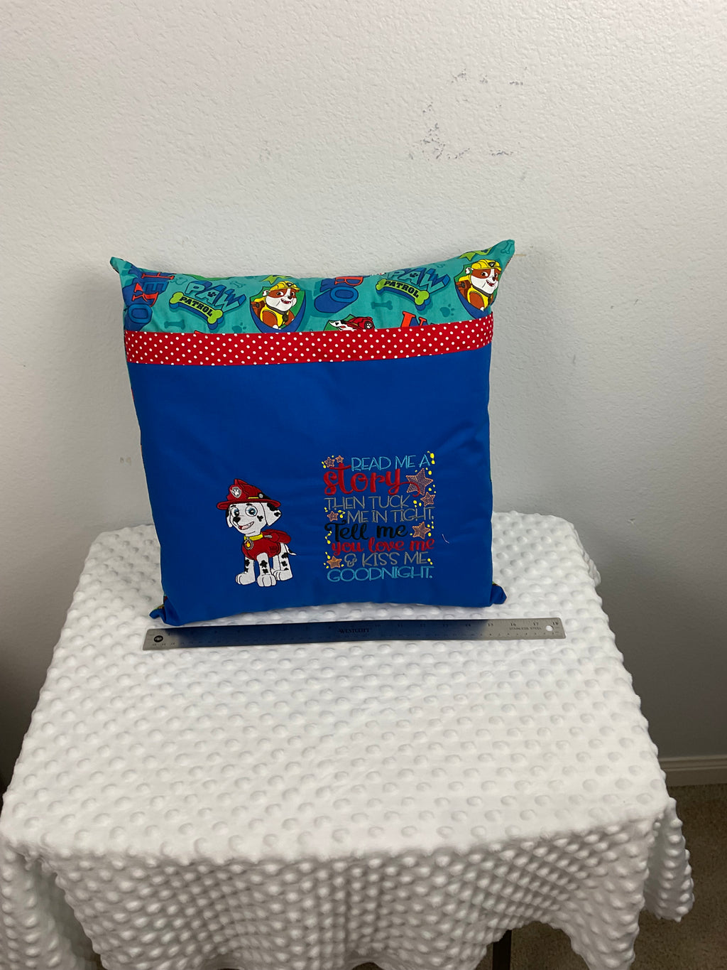 PAW Patrol Marshall Reading Pillow – Embroidered Cushion in Royal Blue