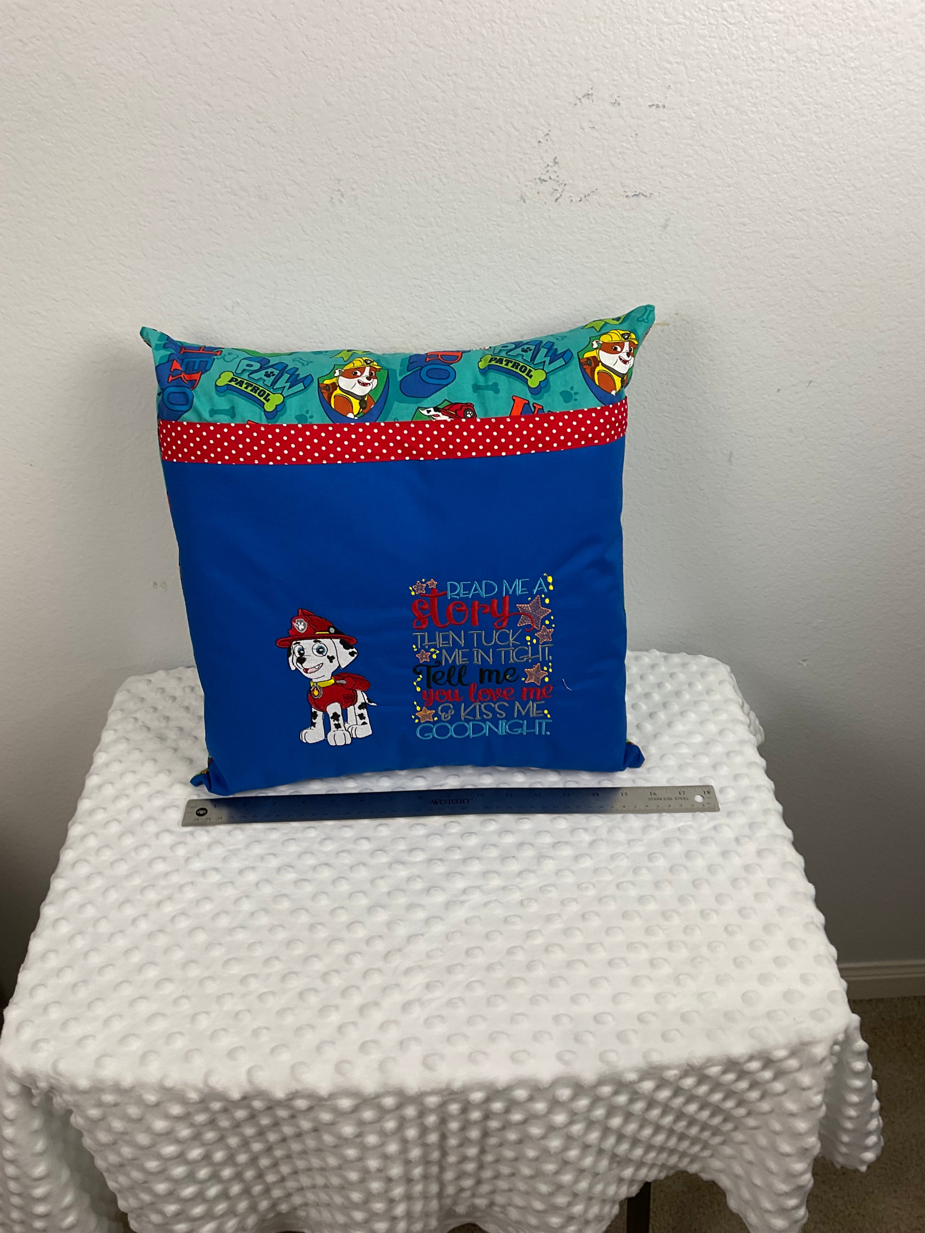 PAW Patrol Marshall Reading Pillow – Embroidered Cushion in Royal Blue