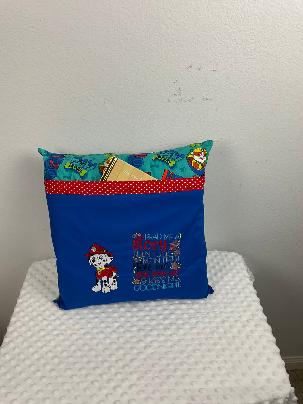 PAW Patrol Marshall Reading Pillow – Embroidered Cushion in Royal Blue