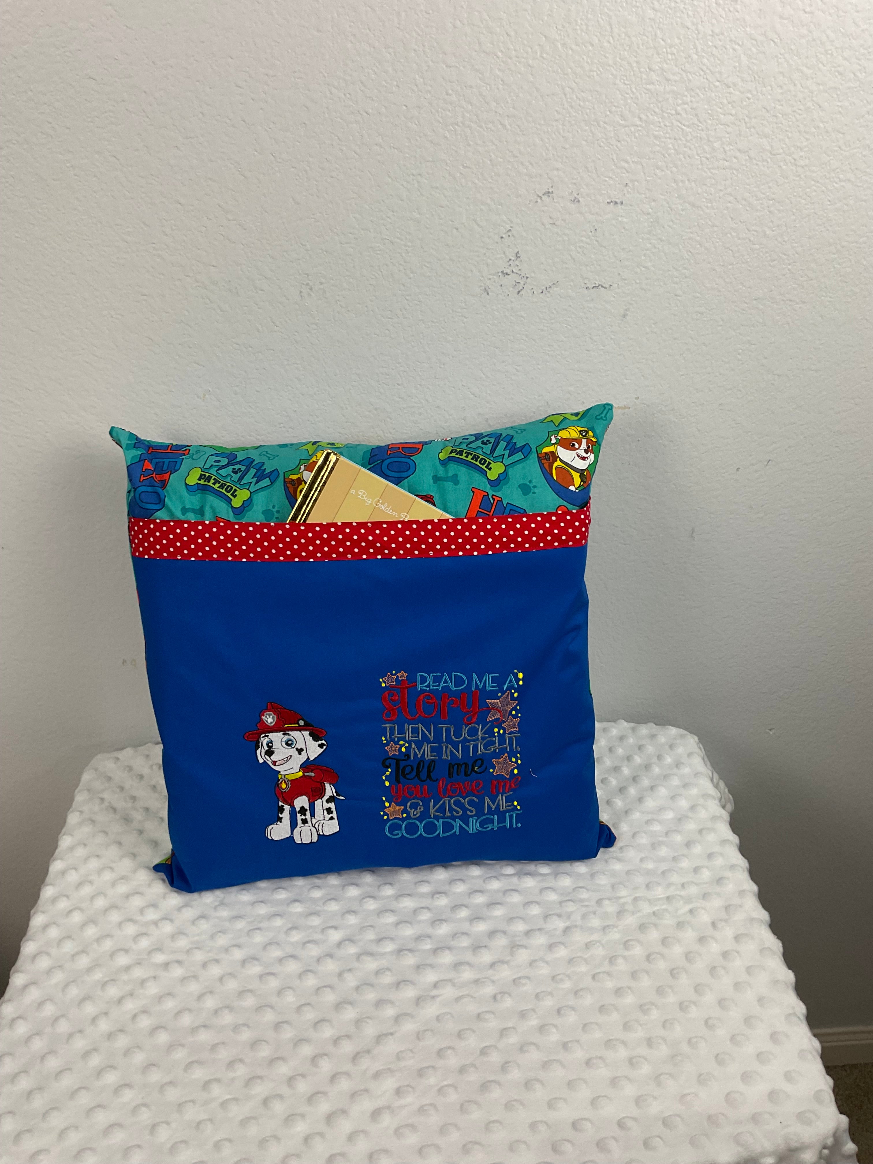 PAW Patrol Marshall Reading Pillow – Embroidered Cushion in Royal Blue