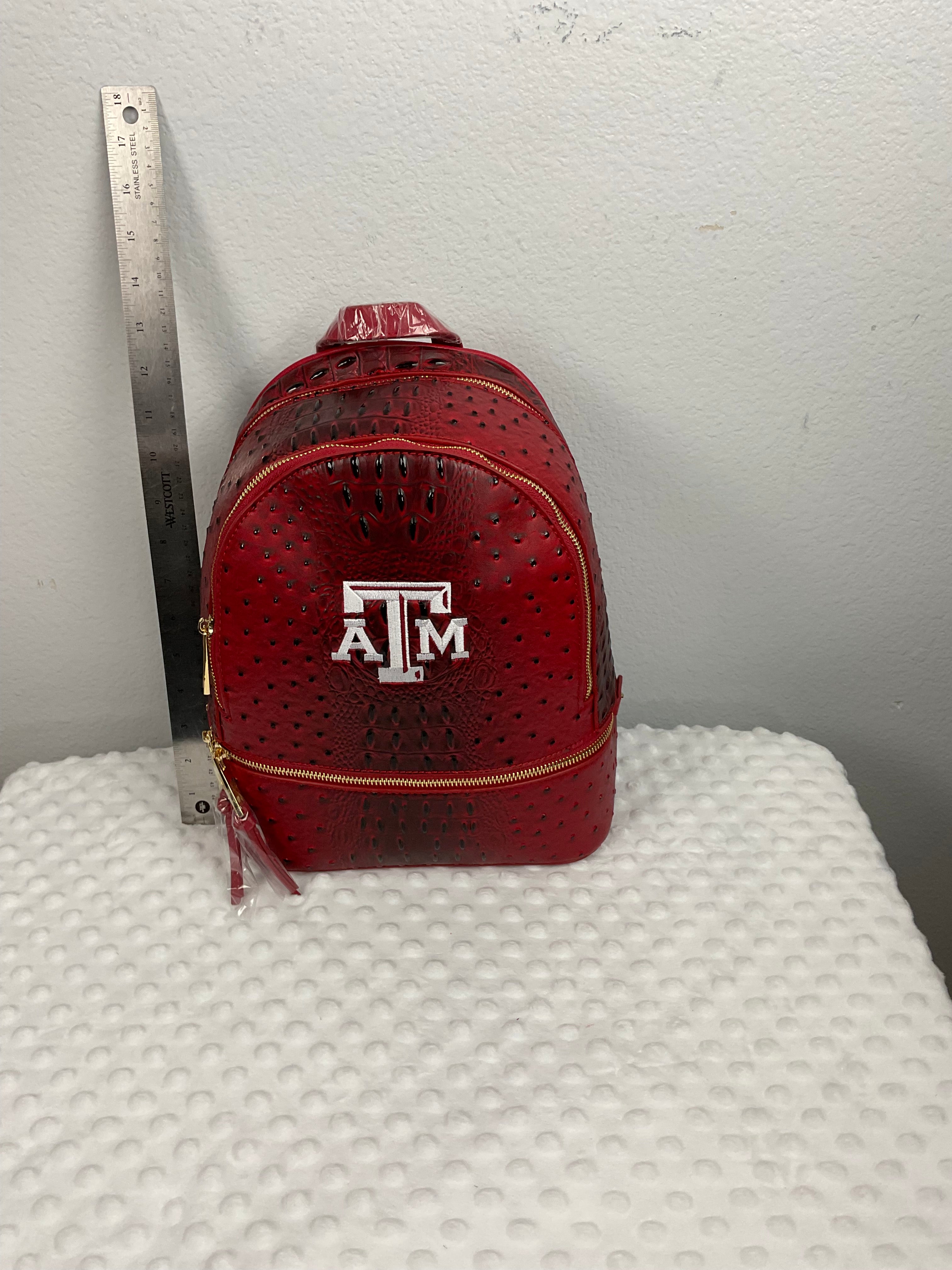 Texas A&M Aggies Mini Backpack – Maroon Ostrich & Croc Embossed