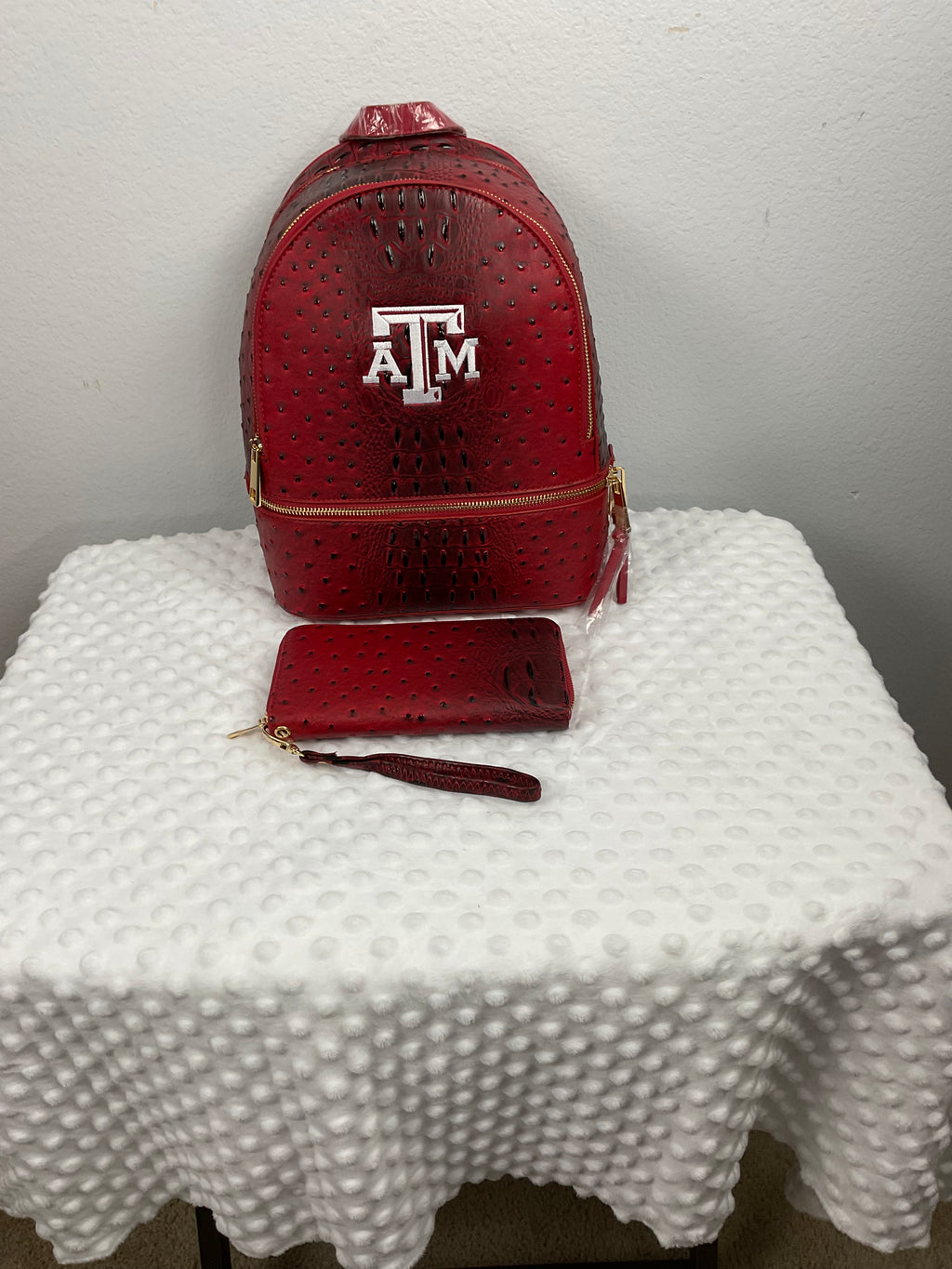 Texas A&M Aggies Mini Backpack – Maroon Ostrich & Croc Embossed