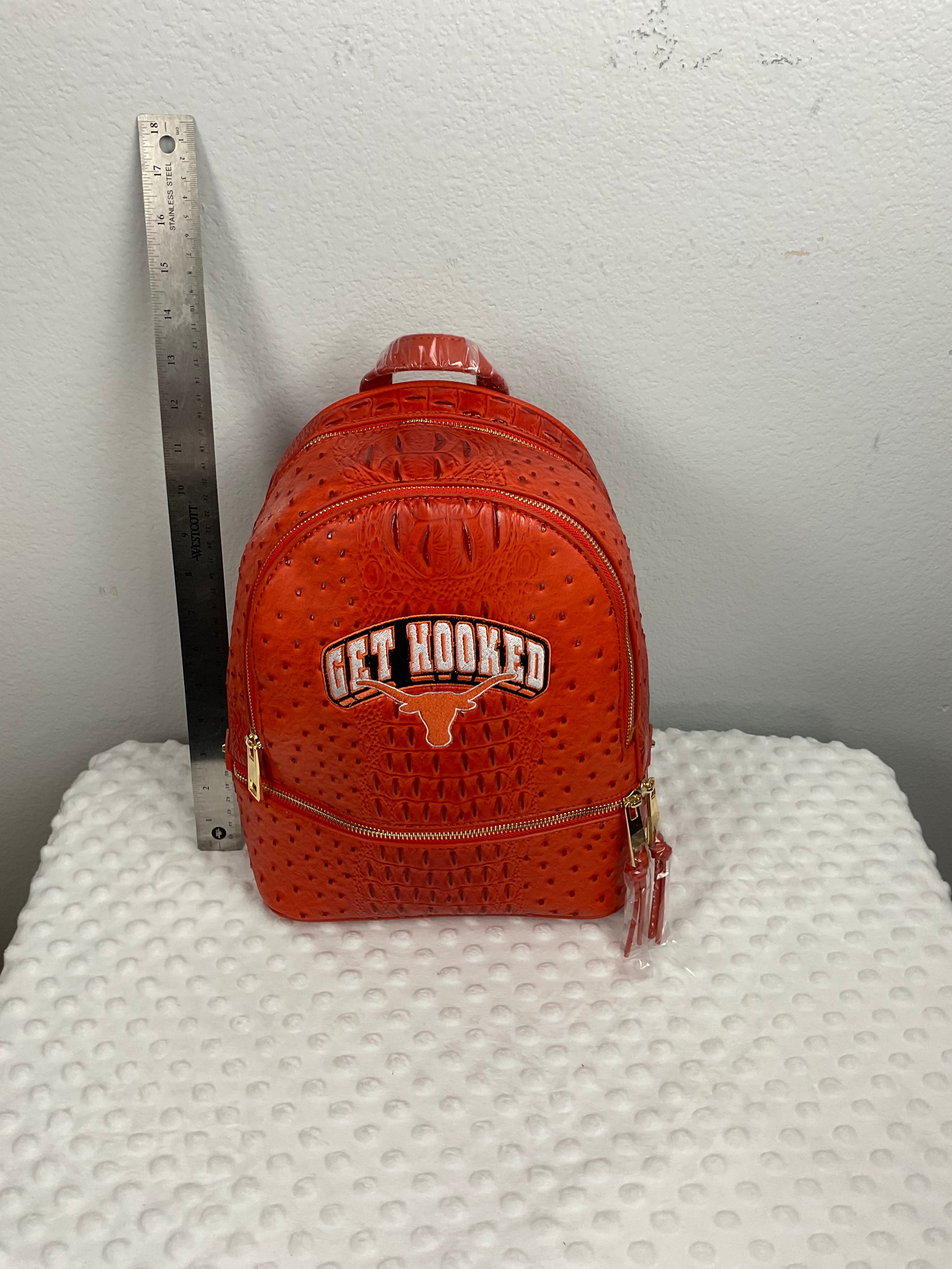 Texas Longhorns "Get Hooked" Mini Backpack & Wallet Set – Burnt Orange Ostrich & Croc Embossed