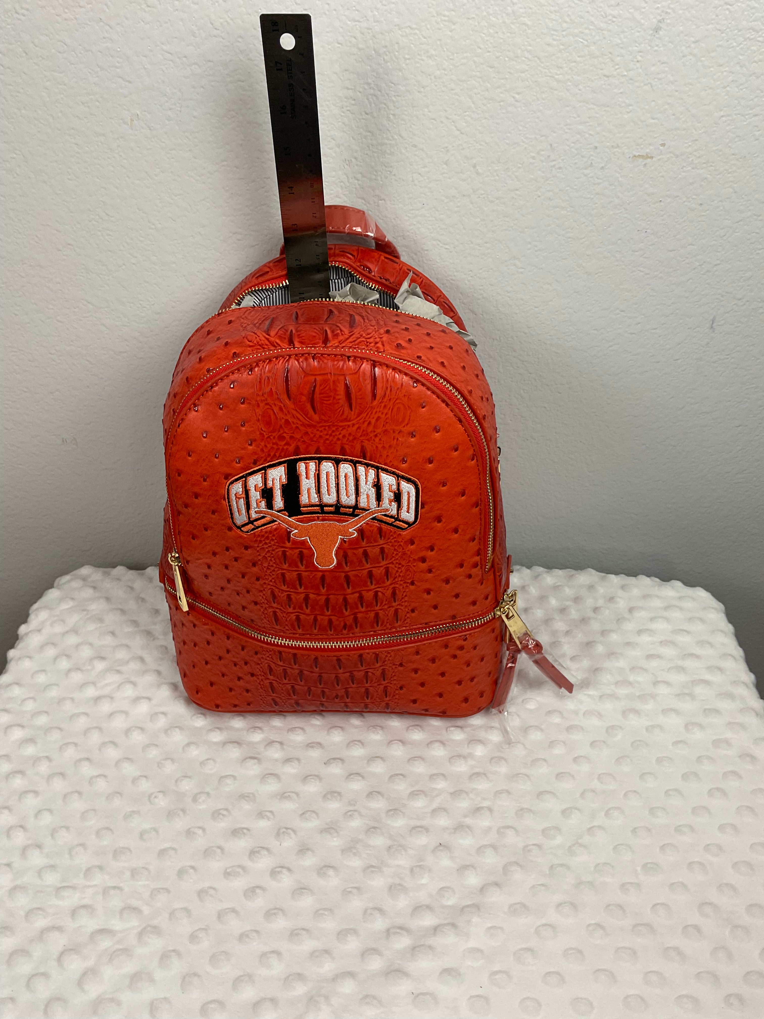 Texas Longhorns "Get Hooked" Mini Backpack & Wallet Set – Burnt Orange Ostrich & Croc Embossed