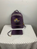 LSU Tigers Mini Backpack & Wallet Set – Purple Ostrich & Croc Embossed
