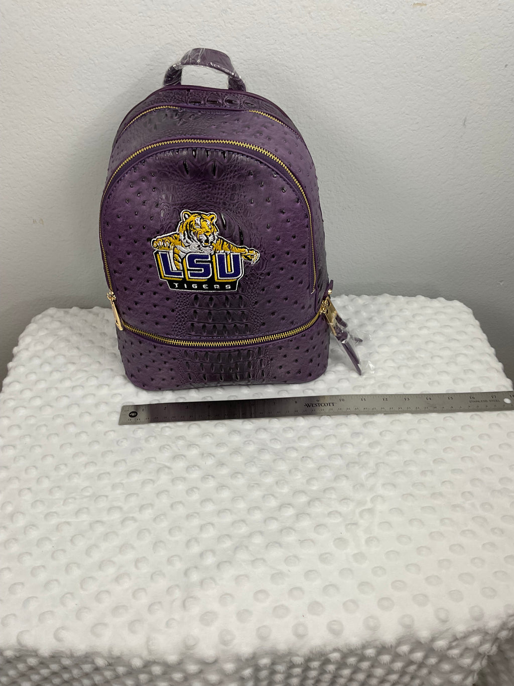 LSU Tigers Mini Backpack & Wallet Set – Purple Ostrich & Croc Embossed