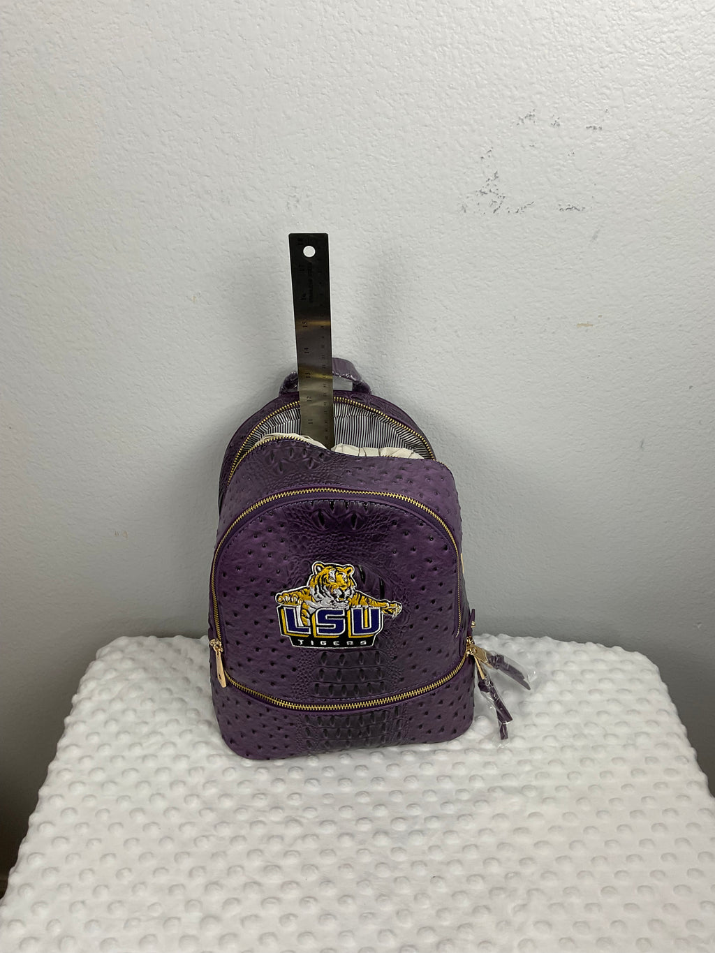LSU Tigers Mini Backpack & Wallet Set – Purple Ostrich & Croc Embossed